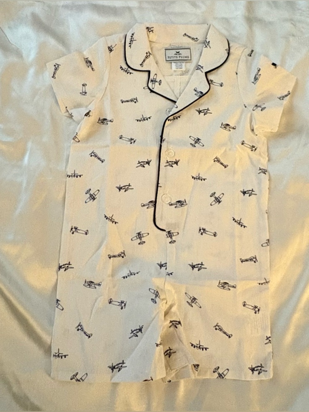 NWOT Petite Plume White & Navy Airplane Short Sleeve Romper